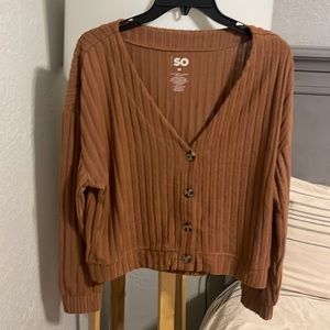 Brown ribbed button up